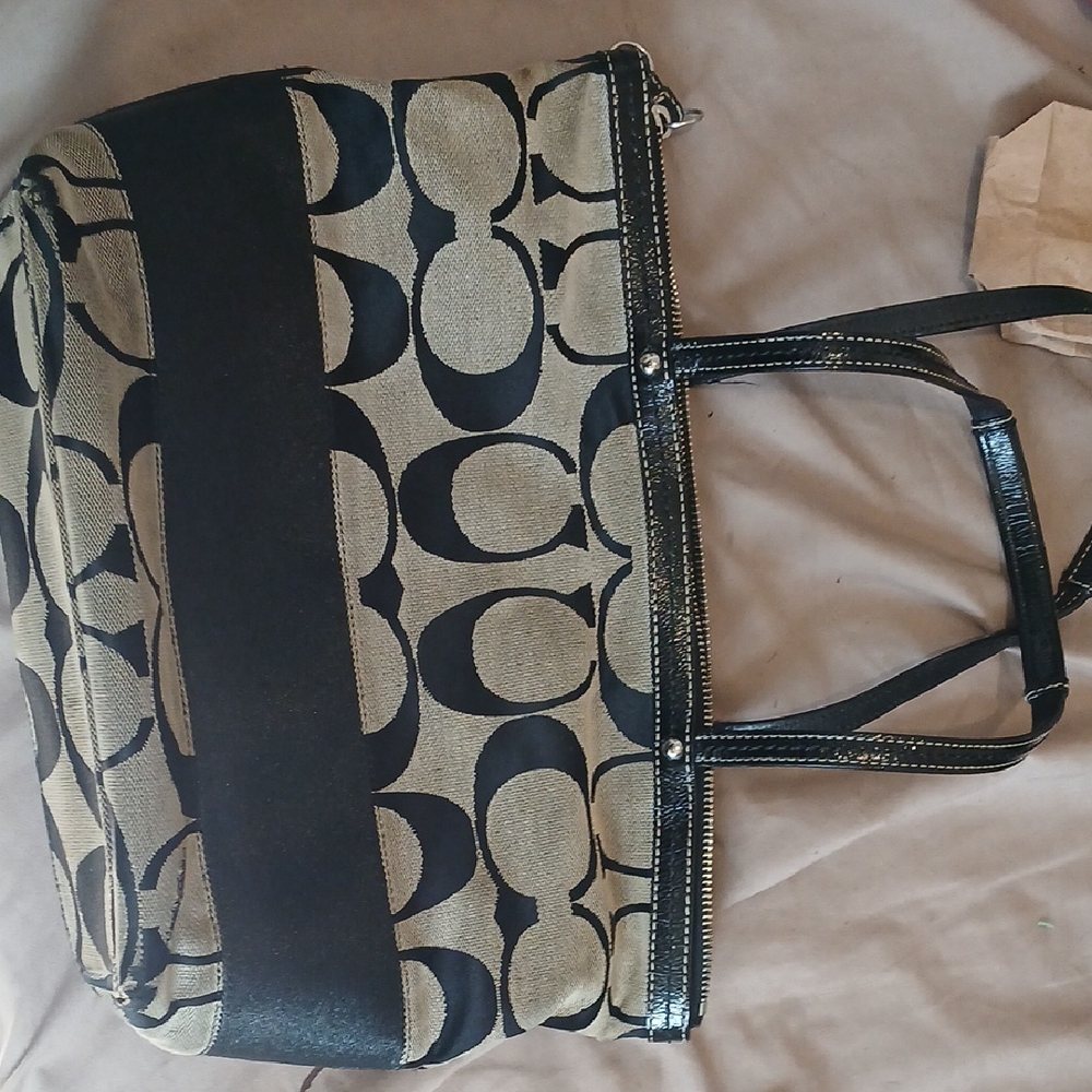 Coach Black and Tan Signature Tote - Picture 4 of 7